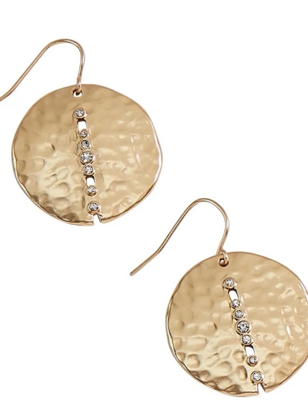 Park Lane Margot Gold Hammered Disc Drop Earrings with Crystal Accents